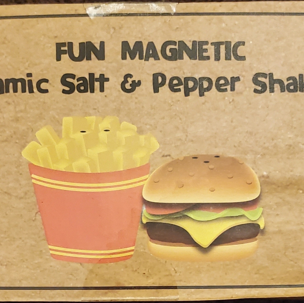 Ceramic Fun Magnetic Salt & Pepper Shakers Cheeseburger & Fries New In Box